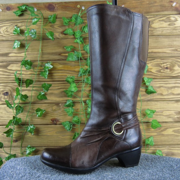 Clarks Wish Excite Womens Brown Leather Knee High Tall Boots 8M Dress Casual - Picture 1 of 9